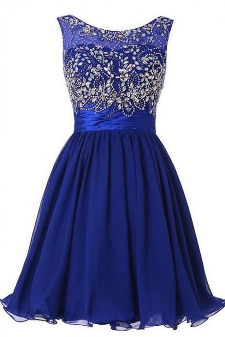 Short Royal Blue Chiffon Homecoming Dress