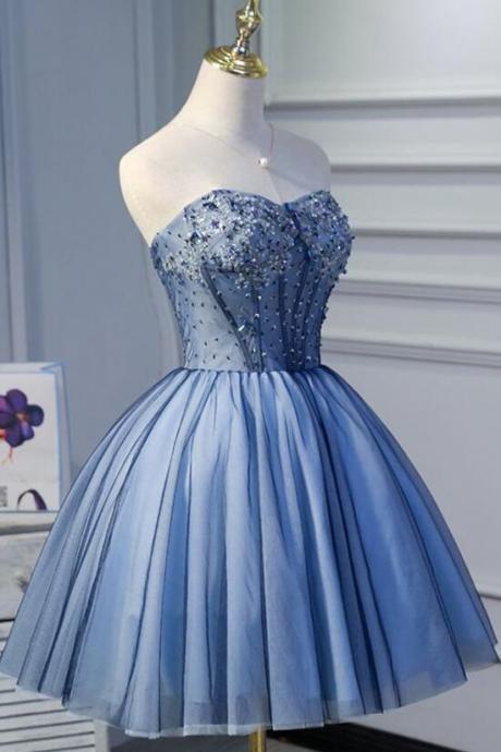 Strapless Beaded Short Party Dress,homecoming Dress