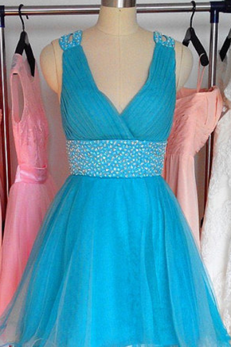 Short Homecoming Dress,tulle Homecoming Dress,backless Prom Dress,blue Prom Dress
