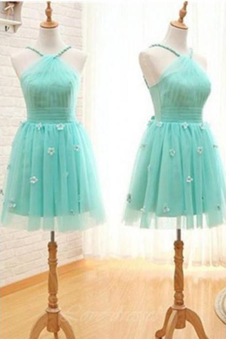 A-line Short Teal Tulle Short Homecoming Dresses