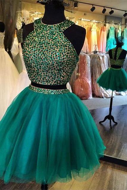 Gorgeous Beaded Top Short Two Piece Homecoming Dress, Elegant Prom Gowns
