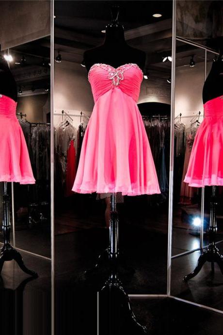 Hot Pink Prom Dress,Sweetheart Short Prom Dress, Homecoming Dres