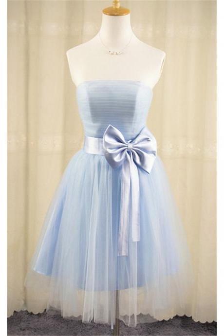 Sexy Light Blue Ruffle Short Homecoming Dress, With Bow Mini Junior Party Dresses