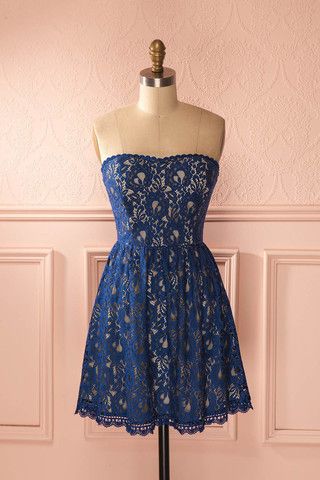 Vintage Prom Dress, Blue Prom Gowns, Lace Homecoming Dress, Mini Short Homecoming Gowns
