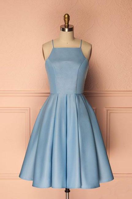A Line Sky Blue Homecoming Gown,spaghetti Straps Homecoming Dresses,short Party Dresses,sleeveless Prom Dresses Cocktail Dresses Graduation