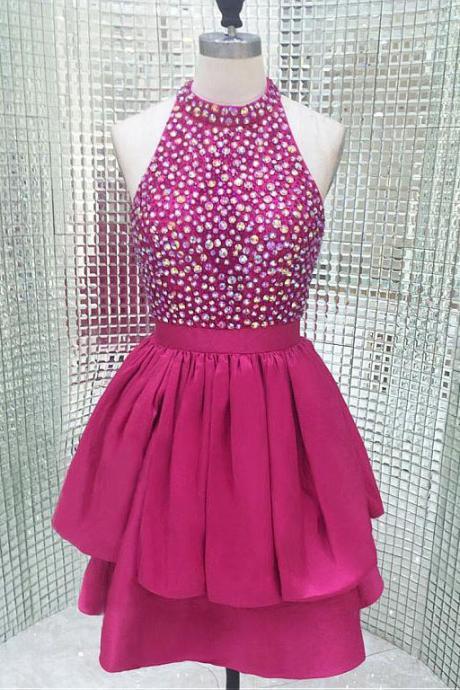 Amazing Homecoming Gown,high Collar Neckline Short Prom Gowns,a-line Homecoming Dresses With Beadings,beading Prom Dress