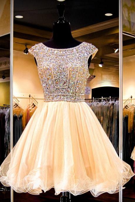 Princess Beaded Bodice Open Back Homecoming Dress,short Prom Dress