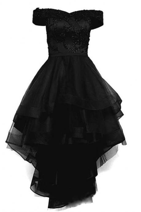 Lovely Simple Black High Low Homecoming Dress, Hi-lo Evening Party Dresses