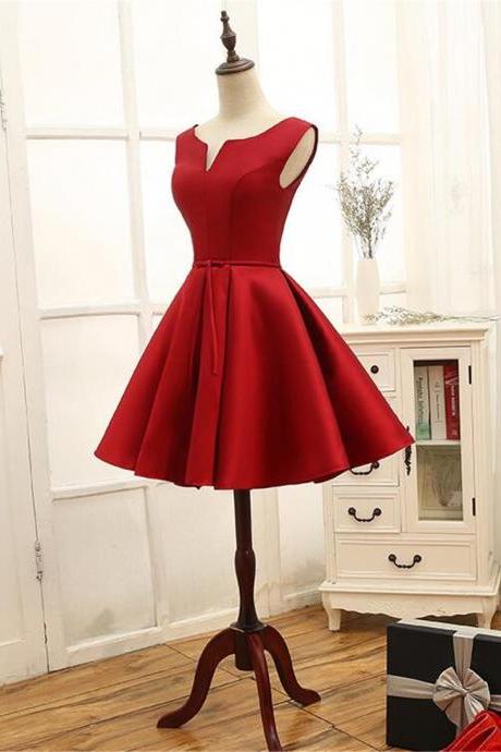 Red Satin Homecoming Dress, Evening Lovely Party Dress