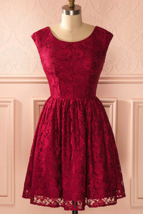 Red A Line Sweetheart Homecoming Dresses,ankle Length Lace Homecoming Dress, Red Lace Prom Dresses