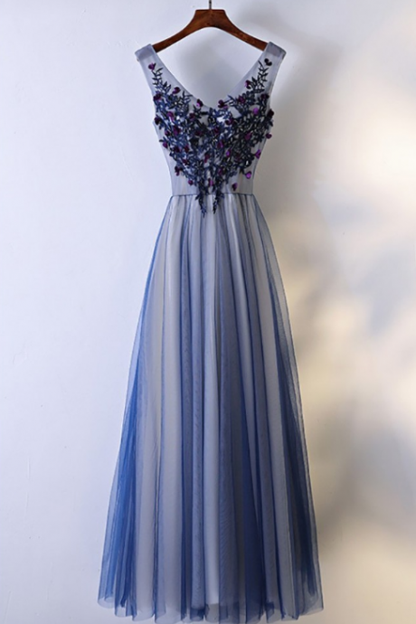 Navy Blue Appliques Organza With Beading Homecoming Dresses,a-line Sleeveless Homecoming Dresses