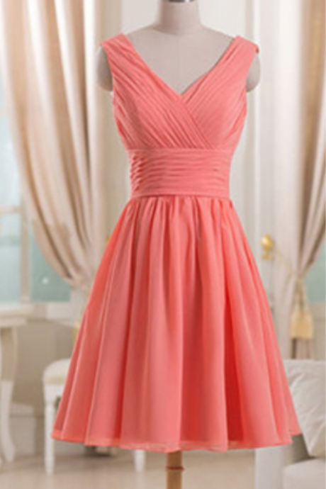 V-neck Chiffon Bridesmaid Dress, Short Bridesmaid Dress with Ruching Detail