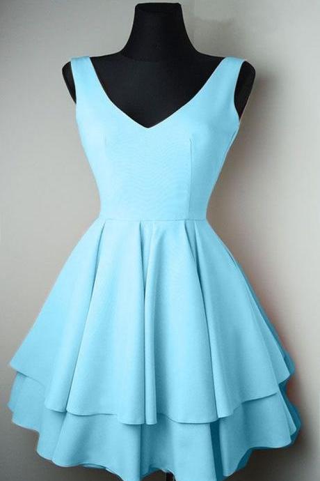 Two Layers Lovely Homecoming Dresses,blue Graduation Dresses,short Prom Dresses