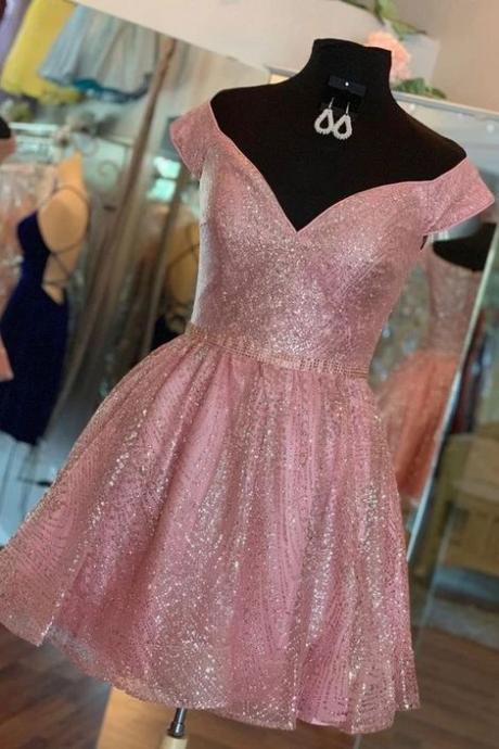 Pink Sequins Homecoming Dress,sparkle Short Homecoming Dresses,sexy Prom Dresses,charming Homecoming Dresses