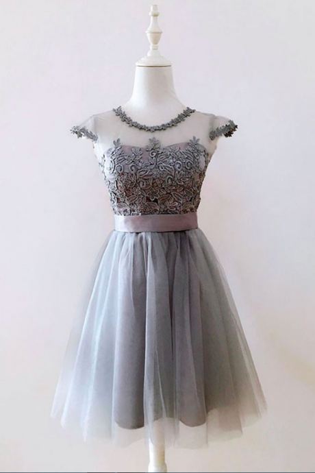Cute Gray Tulle Homecoming Dress,short Homecoming Dresses,sexy Prom Dresses,charming Homecoming Dresses