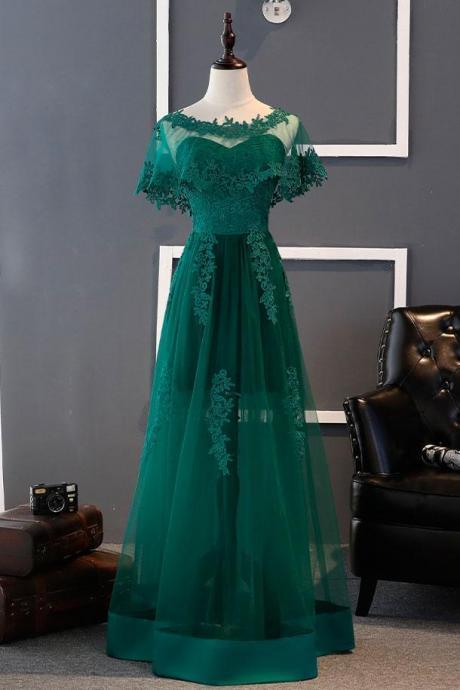 Green A Line Appliques Prom Dress,Tulle Evening Dress,Bridesmaid Dress