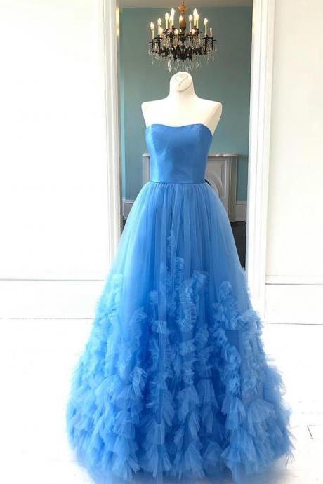 Gorgeous Strapless Tulle Formal Gowns,long Prom Dress