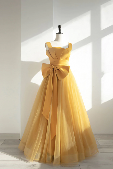 Cute Yellow Evening Dress, Halter Party Dress,satin Chic Prom Dress