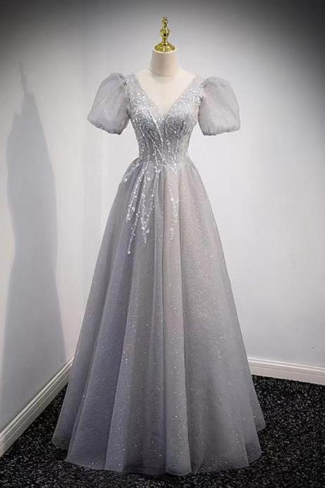 Grey evening dress, autumn/winter, fairy prom dress, off shoulder party dress
