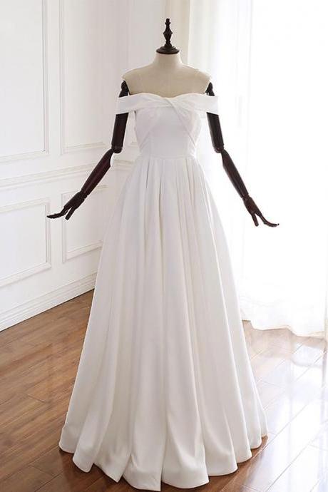Simple Prom Dress, White Off Shoulder Long Prom Dress