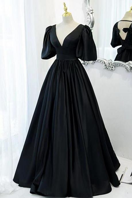 Black Evening Dress, V-neck Plus-size Prom Dress, High Quality Princess Dress
