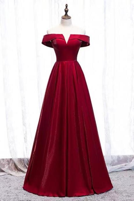 Long Red Prom Gown, Off Shoulder Simple Evening Gown