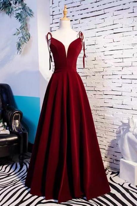Burgundy Evening Dress, Strap Prom Dress, Socialite Party Dress