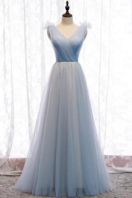 Simple v neck tulle long prom dress, formal dress, Wedding Party Dresses