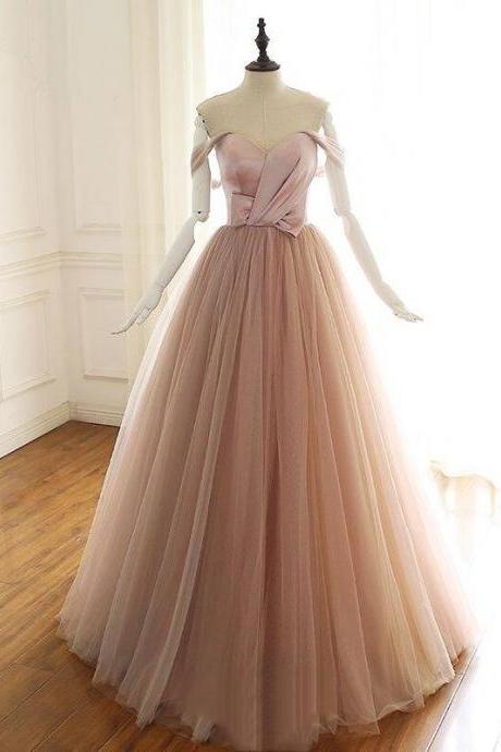 Off The Shoulder Tulle Prom Dress, Modest Beautiful Long Prom Dress, Banquet Party Dress