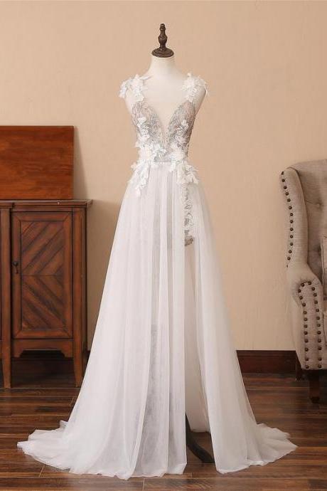 Tulle Applique Prom Dress, Modest Beautiful Long Prom Dress, Banquet Party Dress