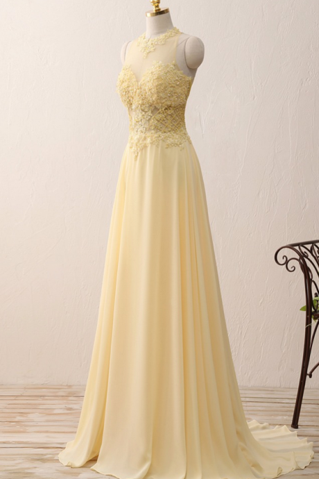 Chiffon Lace Elegant A-line Formal Prom Dress, Beautiful Long Prom Dress, Banquet Party Dress