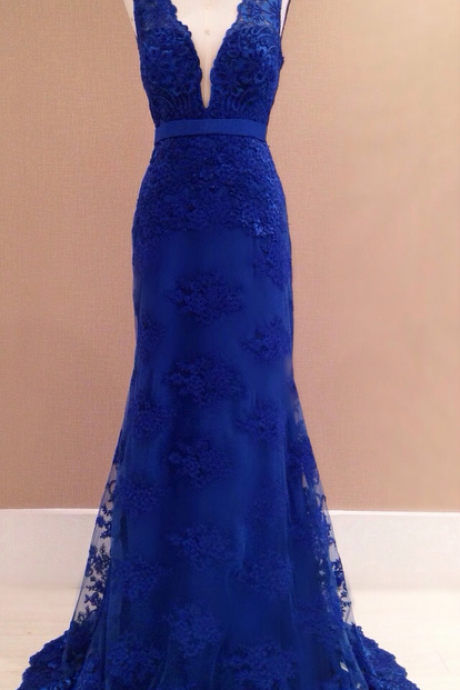 V-neck Lace Formal Prom Dress, Beautiful Long Prom Dress, Banquet Party Dress