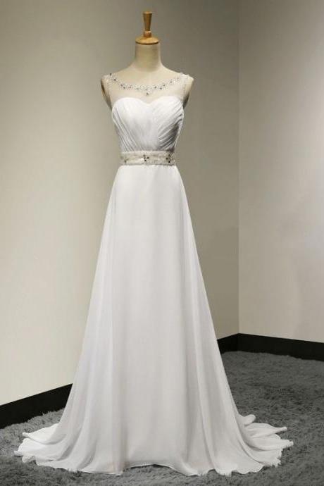 Elegant Chiffon A-line Beaded Sleeveless Formal Prom Dress, Beautiful Long Prom Dress, Banquet Party Dress