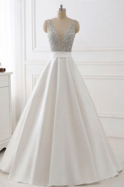 Elegant V Neck Sleeveless Formal Prom Dress, Beautiful Long Prom Dress, Banquet Party Dress