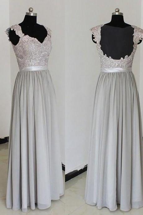 Elegant Chiffon Appliques V-neck Sleeveless Formal Prom Dress, Beautiful Long Prom Dress, Banquet Party Dress