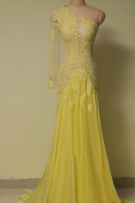 Elegant One Shoulder Chiffon Formal Prom Dress, Beautiful Long Prom Dress, Banquet Party Dress