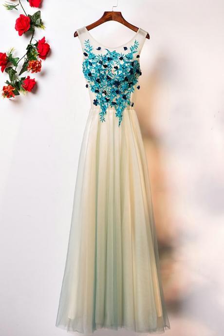 Elegant Round Neck Tulle Lace Formal Prom Dress, Beautiful Long Prom Dress, Banquet Party Dress