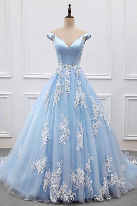 Elegant A-line Off Shoulder Tulle Formal Prom Dress, Beautiful Long Prom Dress, Banquet Party Dress
