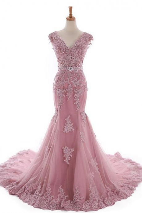 Elegant Mermaid Appliques Lace Formal Prom Dress, Beautiful Long Prom Dress, Banquet Party Dress