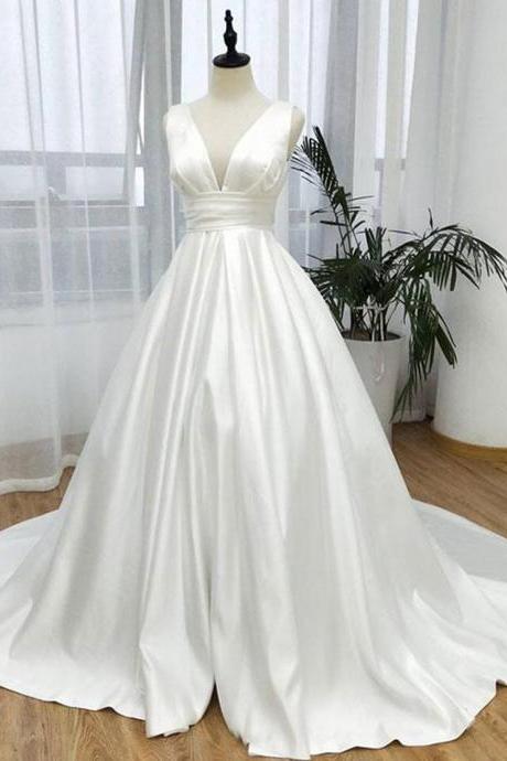 Elegant V Neck Satin Formal Prom Dress, Beautiful Long Prom Dress, Banquet Party Dress