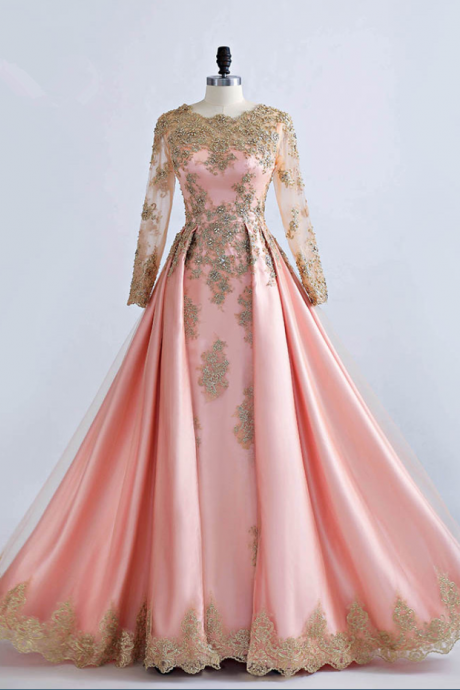 Elegant A Line Long Sleeve Satin Formal Prom Dress, Beautiful Long Prom Dress, Banquet Party Dress