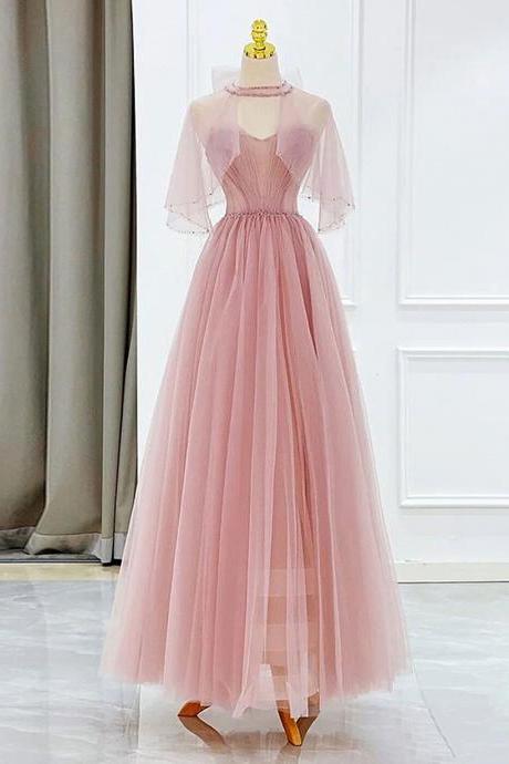 Elegant A-line Tulle Beaded Formal Prom Dress, Beautiful Long Prom Dress, Banquet Party Dress