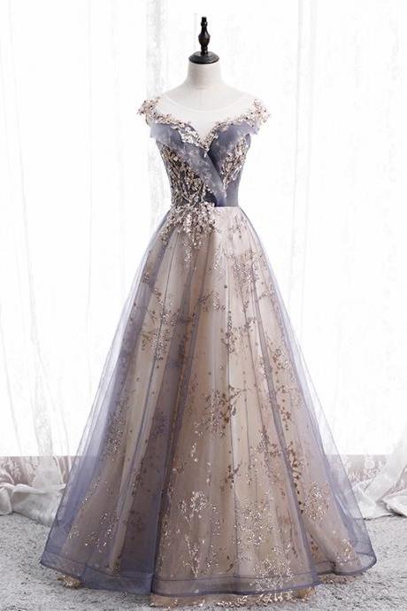 Elegant A-line Tulle With Lace Applique Formal Prom Dress, Beautiful Long Prom Dress, Banquet Party Dress