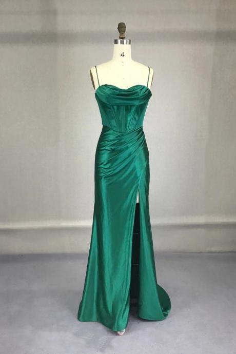 Elegant Satin Straps Lace-up Formal Prom Dress, Beautiful Long Prom Dress, Banquet Party Dress