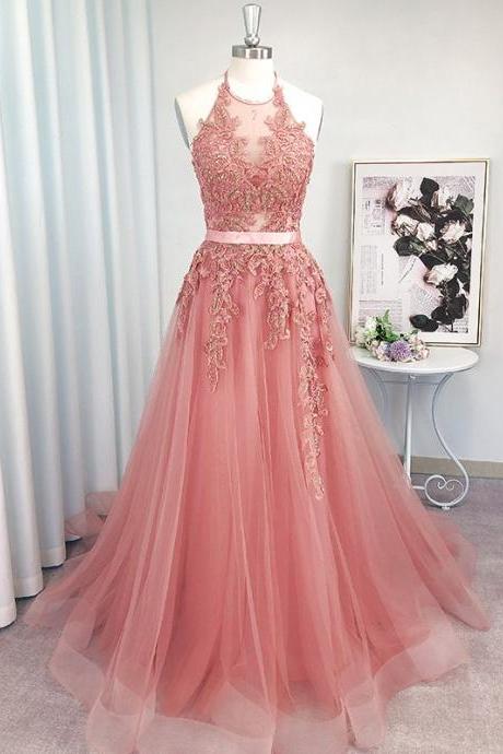Elegant Sweetheart A-line Applique Lace Tulle Formal Prom Dress, Beautiful Long Prom Dress, Banquet Party Dress