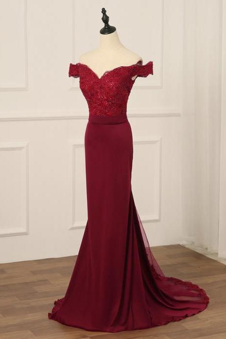 Elegant Mermaid Lace Top Off Shoulder Formal Prom Dress, Beautiful Long Prom Dress, Banquet Party Dress
