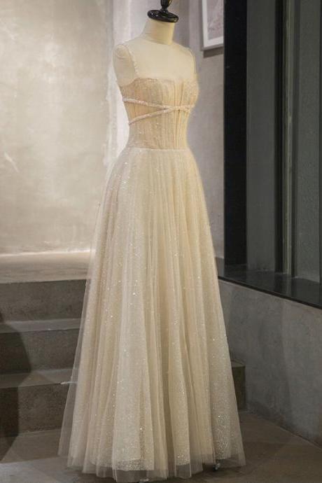 Elegant A-line Sweetheart Beaded Tulle Formal Prom Dress, Beautiful Long Prom Dress, Banquet Party Dress