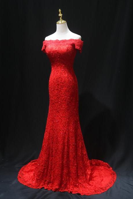 Elegant Off Shoulder Lace Mermaid Formal Prom Dress, Beautiful Long Prom Dress, Banquet Party Dress