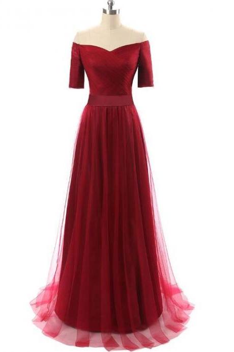 Elegant Tulle Off-the-shoulder Neckline A-line Formal Prom Dress, Beautiful Long Prom Dress, Banquet Party Dress