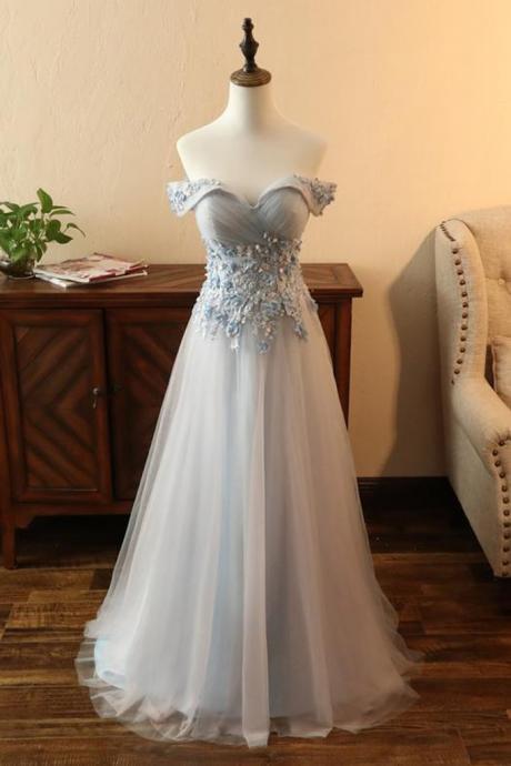 Elegant Off Shoulder Sweetheart Neck Tulle Formal Prom Dress, Beautiful Long Prom Dress, Banquet Party Dress